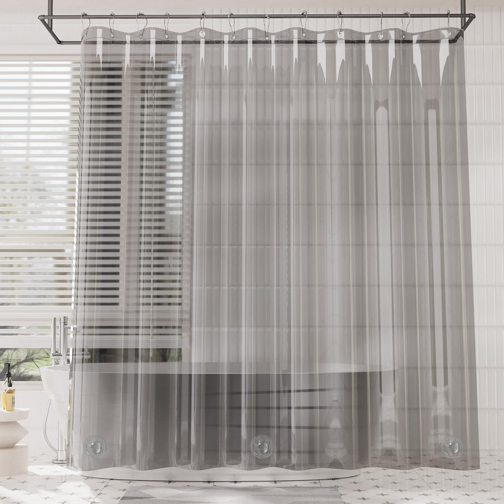 Amazerbath Premium Eva Shower Curtain Clear Grey, Luxury Shower Curtain Grey Jelly-Like Soft, Waterproof Bathroom Shower Curtain