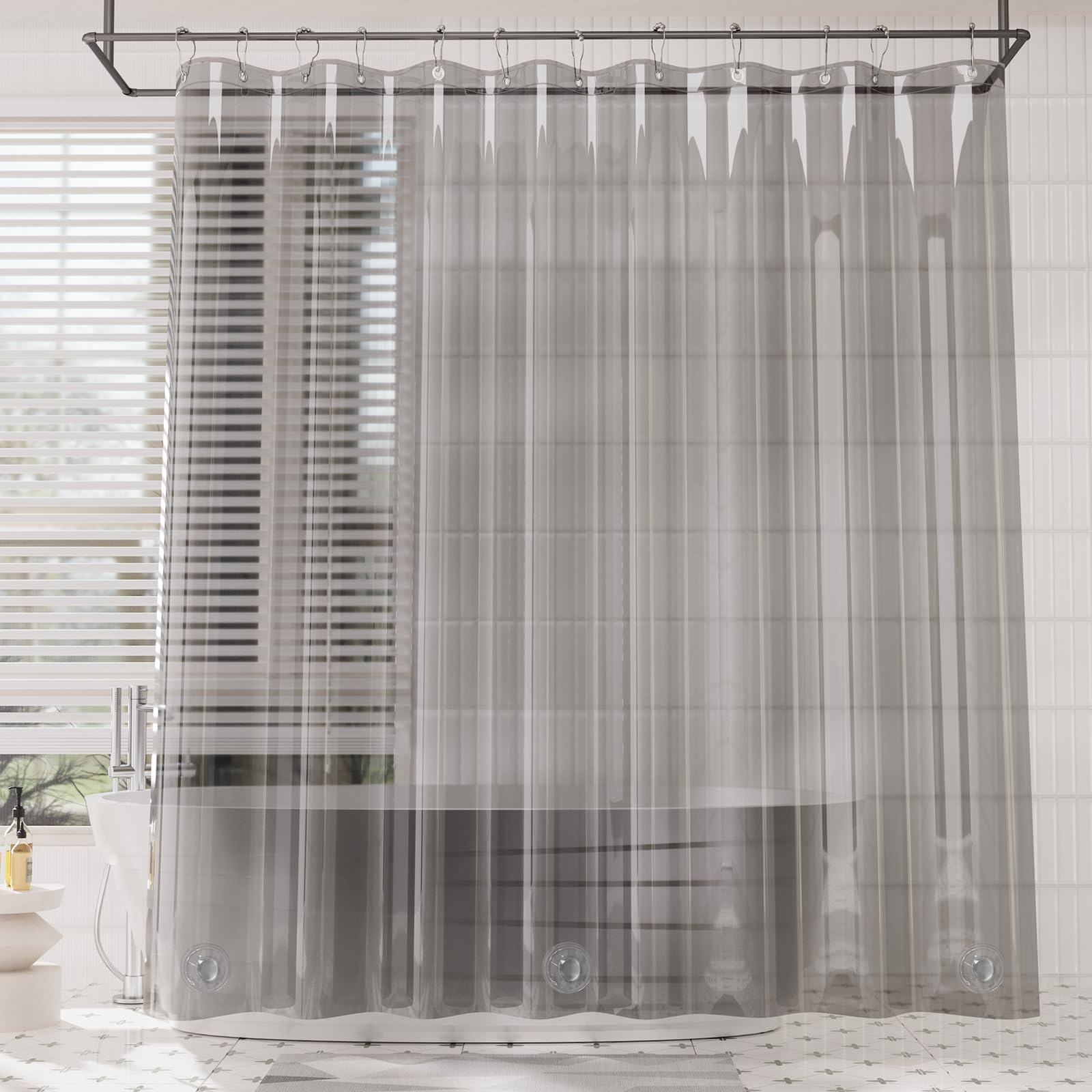 Amazerbath Premium Eva Shower Curtain Clear Grey, Luxury Shower Curtain Grey Jelly-Like Soft, Waterproof Bathroom Shower Curtain