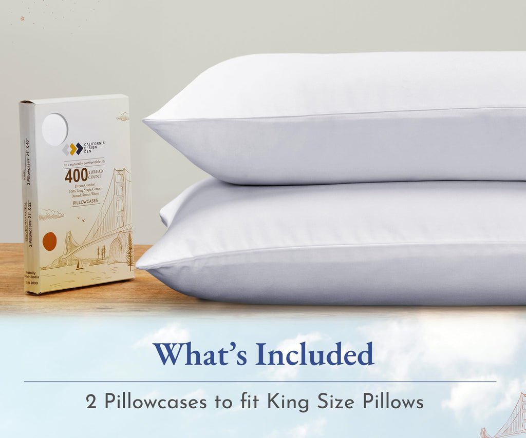 California Design Den King Size Pillowcase Set - 400 Thread Count, 100% Cotton Sateen, Luxury Set Of 2 Pillow Covers, Breathable, Cooling, Soft For Comfortable Quality Sleep - Creamy White
