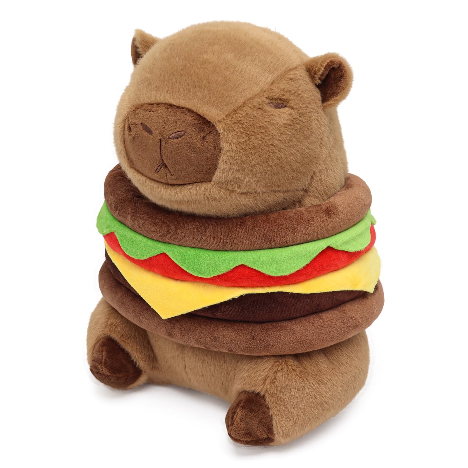 Ponjauk Hamburger Capybara Plush13.7Inch,Cute Burger Capybara Stuffed Animal Giant Capibara Plushies Pillow Toy Gifts For Boys G