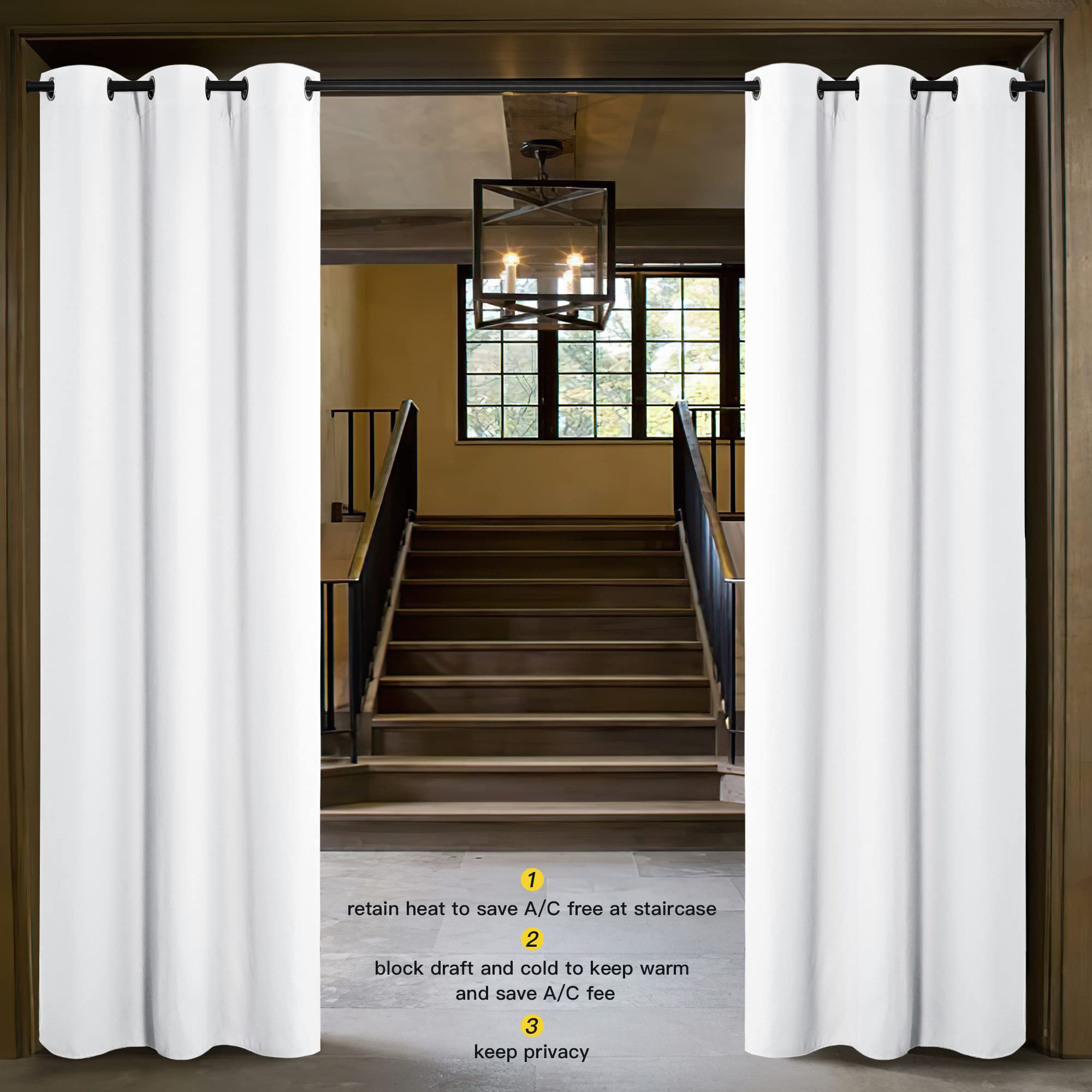Nicetown Curtains & Drapes For Door Tapestry, 120 Inches Long Door Curtains For Bathroom Pantry Bedroom Closet (White, 1 Panel, 5Ft Wide X 10Ft Long)
