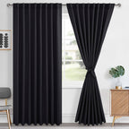 Hiasan Black Blackout Curtains 84 inches Long 2 Panels, Thermal Insulated Window Treatment Sewn with Tiebacks, Back Tab & Rod Po