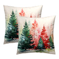 Christmas Trees Throw Pillow Cushion Cover 2Pcs,Watercolor Red Green Decorative Throw Pillowcases 20X20 Inch Cotton Cushion Cove