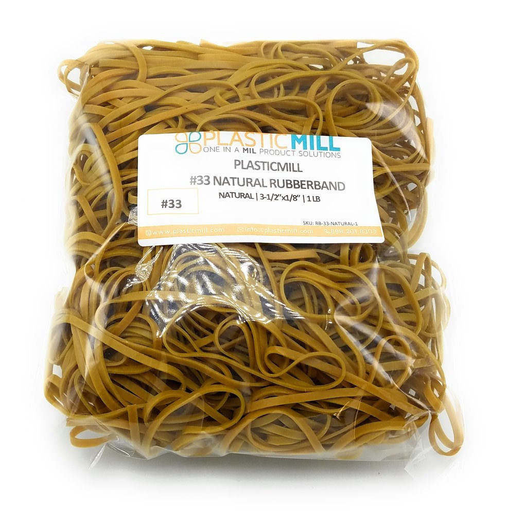 Plasticmill Rubber Bands - #33 Size - Natural Rubberbands - 1Lb/500 Count.
