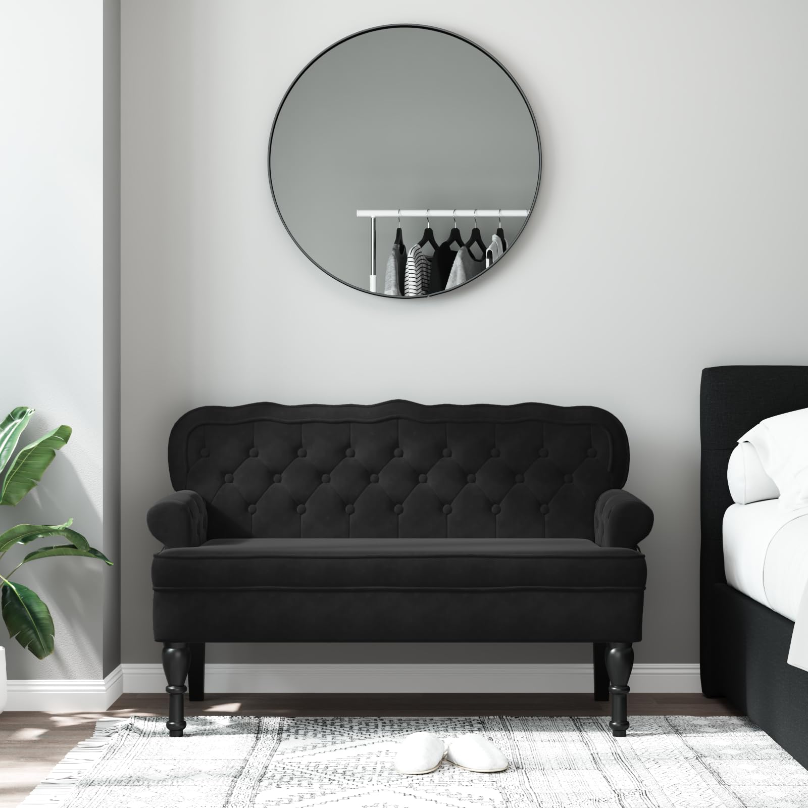 vidaXL 47 W Small Loveseat, Velvet Chesterfield Sofa with Button Tufting & Rolled Armrests for Small Spaces, 2 Seater Couch for Living Room & Bedroom, Black