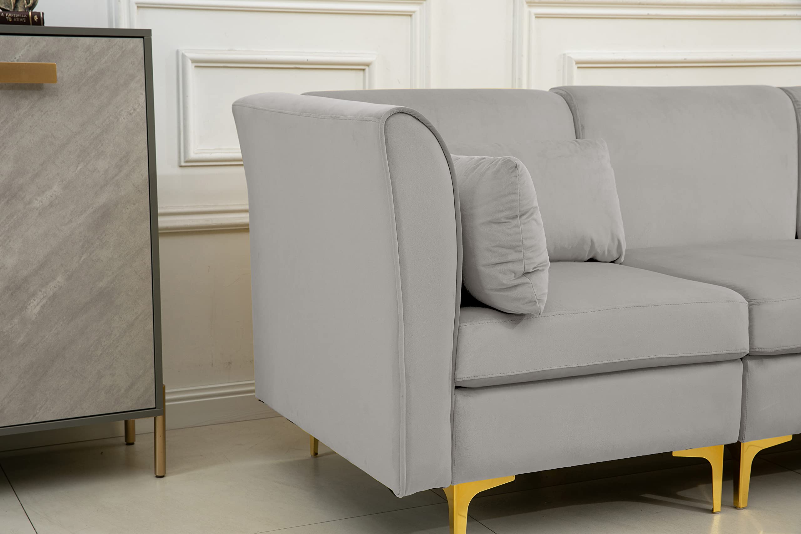 Lilola Home Jaka Light Gray Woven Fabric 6-Seater Sofa with Dropdown Table and Ottoman