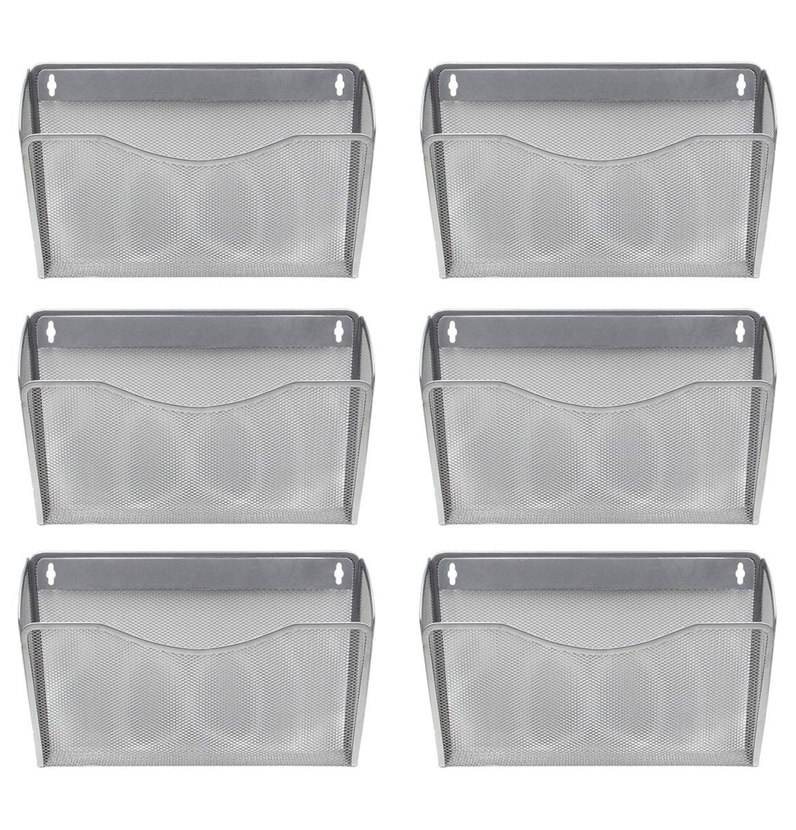 Easypag Wall Mount File Holder Mesh 6 Pack Single Pocket Hanging File Organizer Magzine Folder Basket Paper Rack For Office And