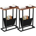 Narrow Side Table for Small Spaces, Small End Table Set of 2 with Magazine Holder Table, Skinny Slim Little Thin Table for Livin