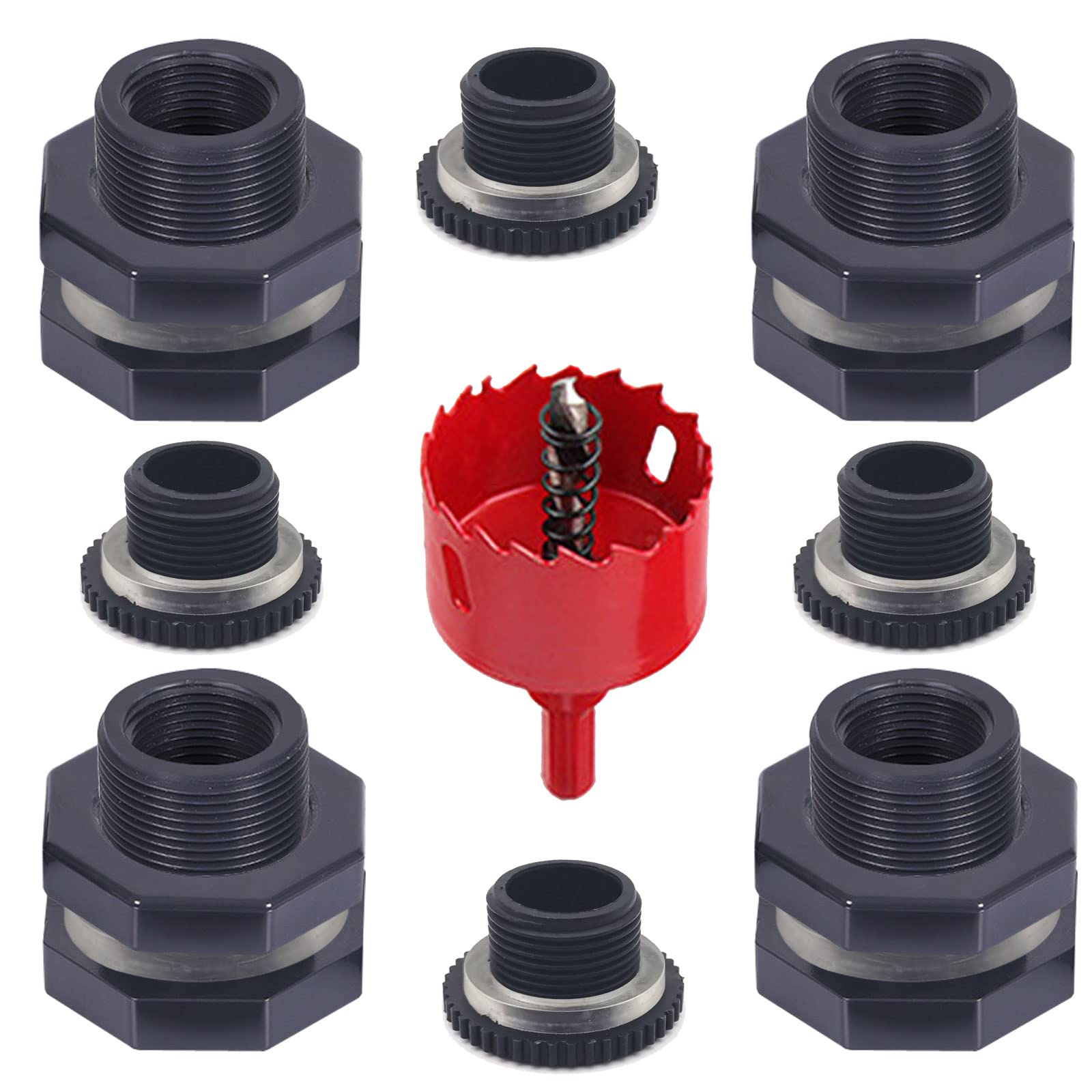 Qitdathn 4 Pcs Rain Barrel Bulkhead Fitting Kit With Plugs And Hole Saw Tool, 1' (Inside Diameter Is About 32Mm) Pvc Spigot Con