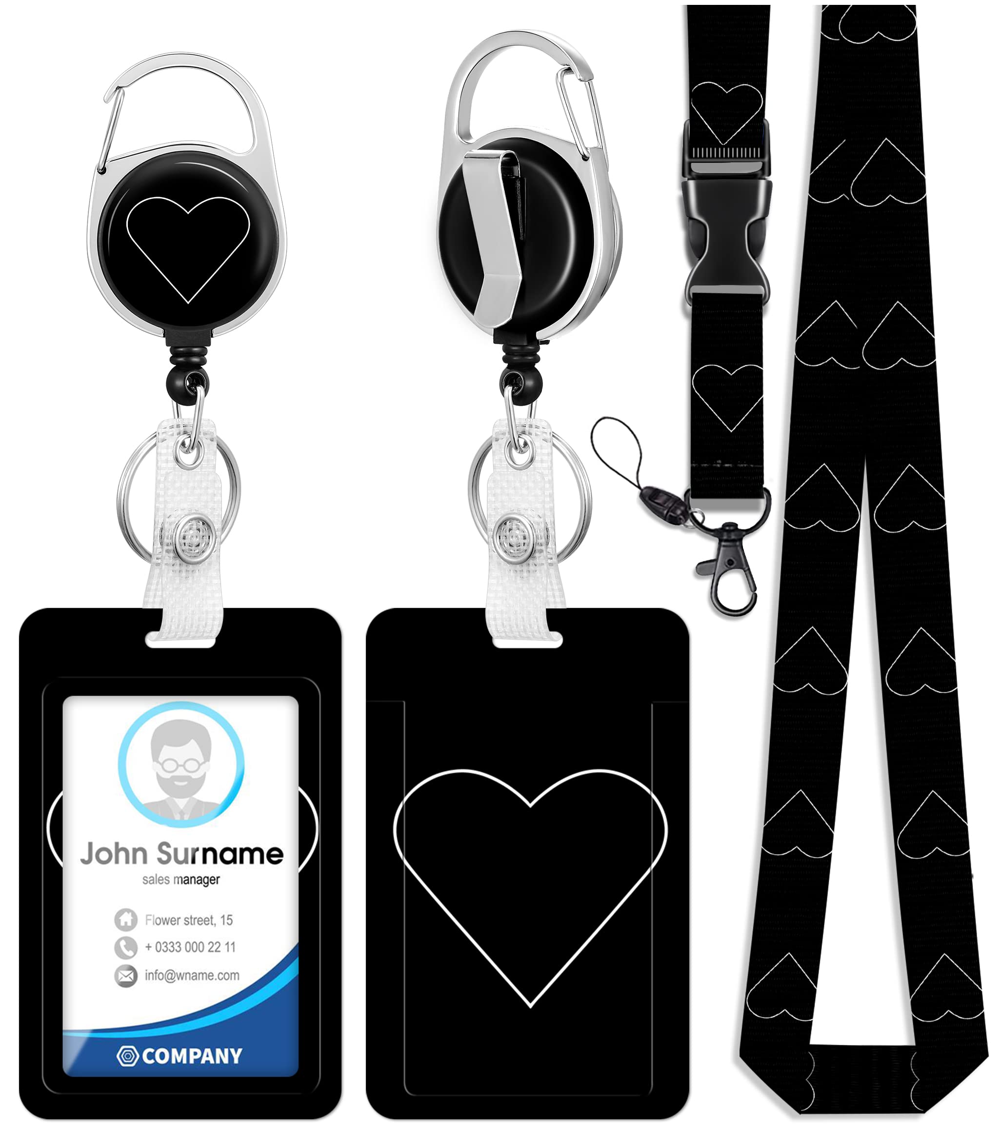 Toykee Id Badge Holder With Lanyard And Retractable Badge Reel Clip, Love Heart Card Name Tag Lanyard Vertical Id Protector Bage