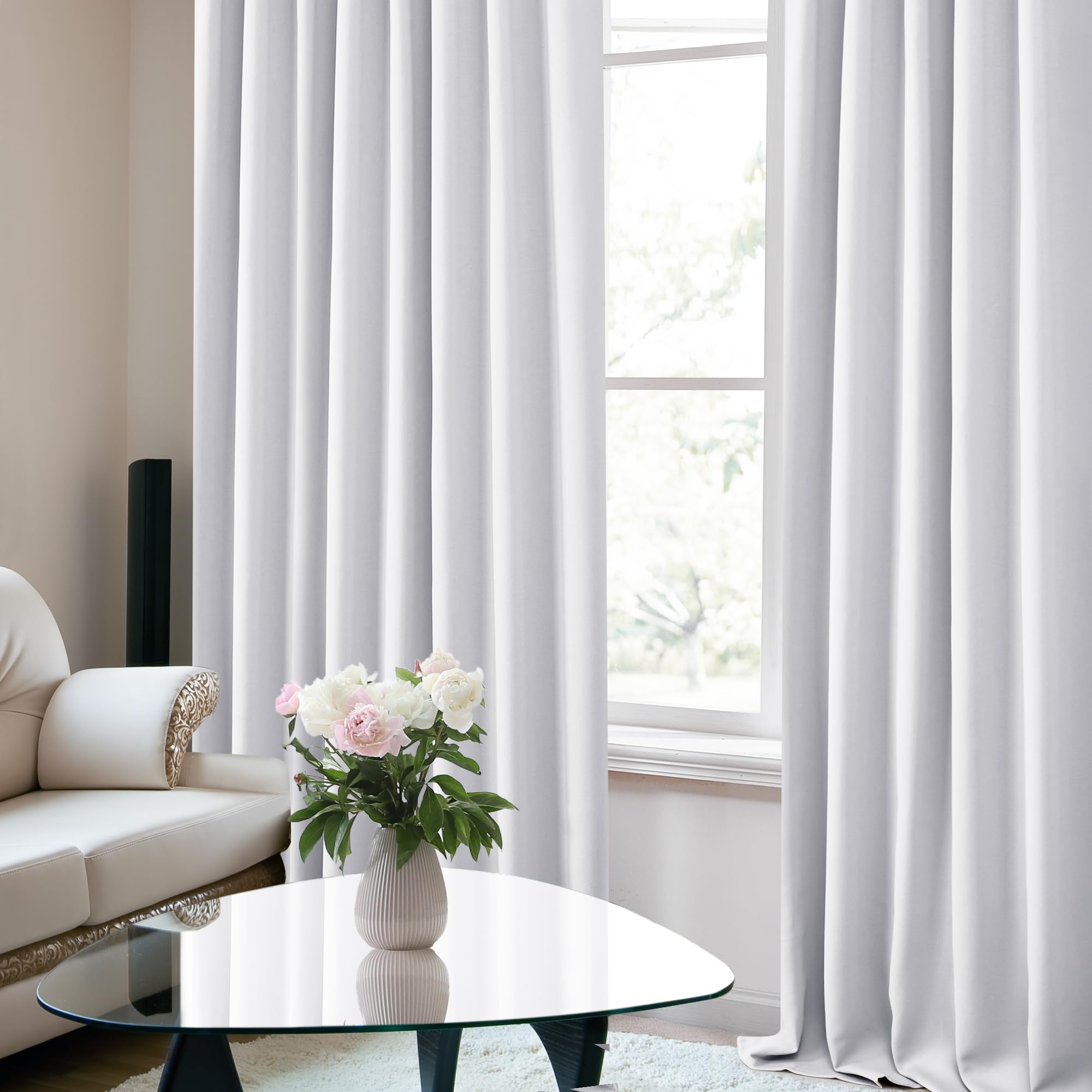 Deconovo Blackout Curtains – Room Darkening, Noise-Reducing, Thermal Insulated – Energy-Efficient Window Treatment For Bedroom, Living Room & Home Office – 2 Panels, Star White, 70W X 95L Inch