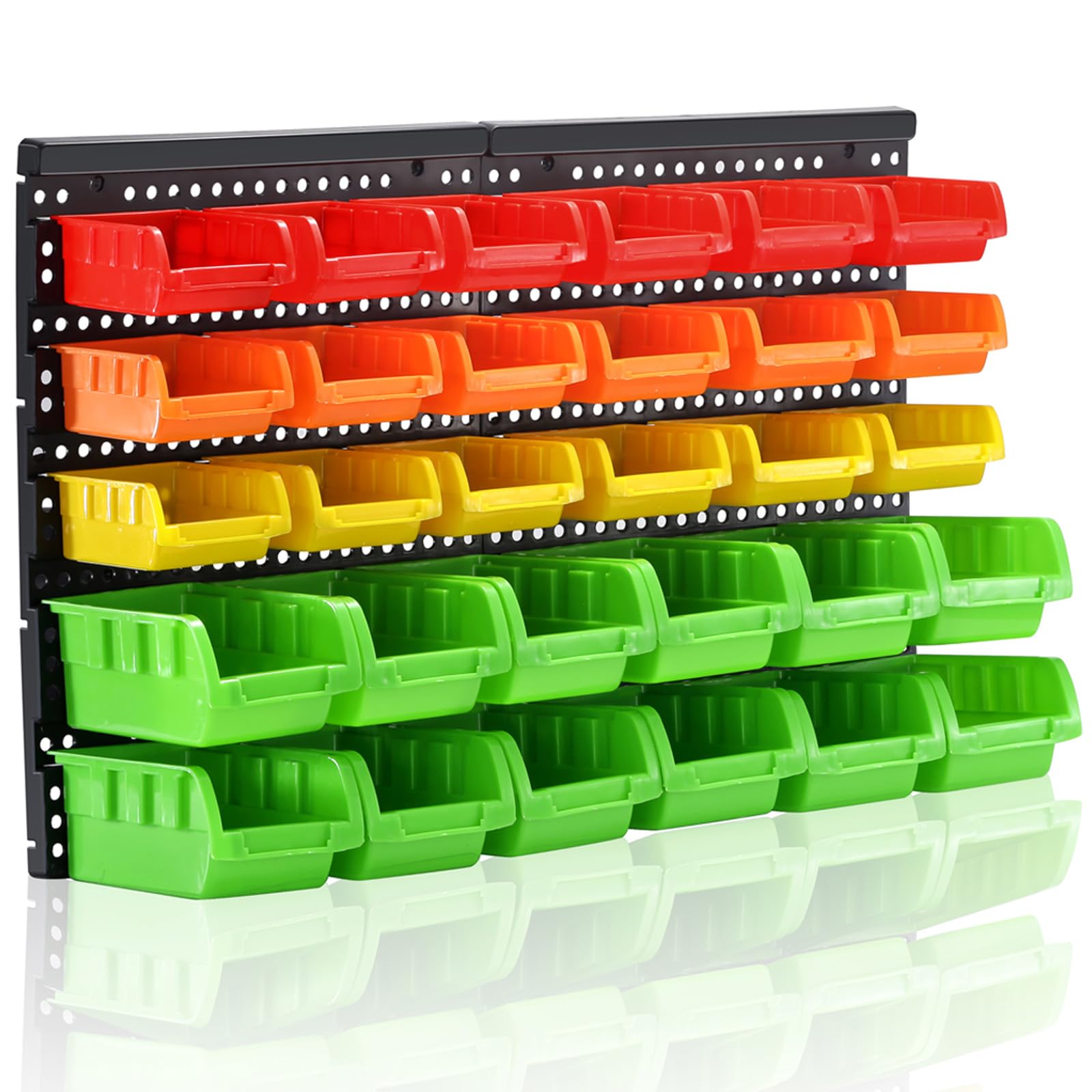 Mulsame Wall Mounted Storage Bins Parts Rack 4 Colors 30Pcs Bin Organizer Garage Plastic Shop Tool, Garage Organizers And Storag