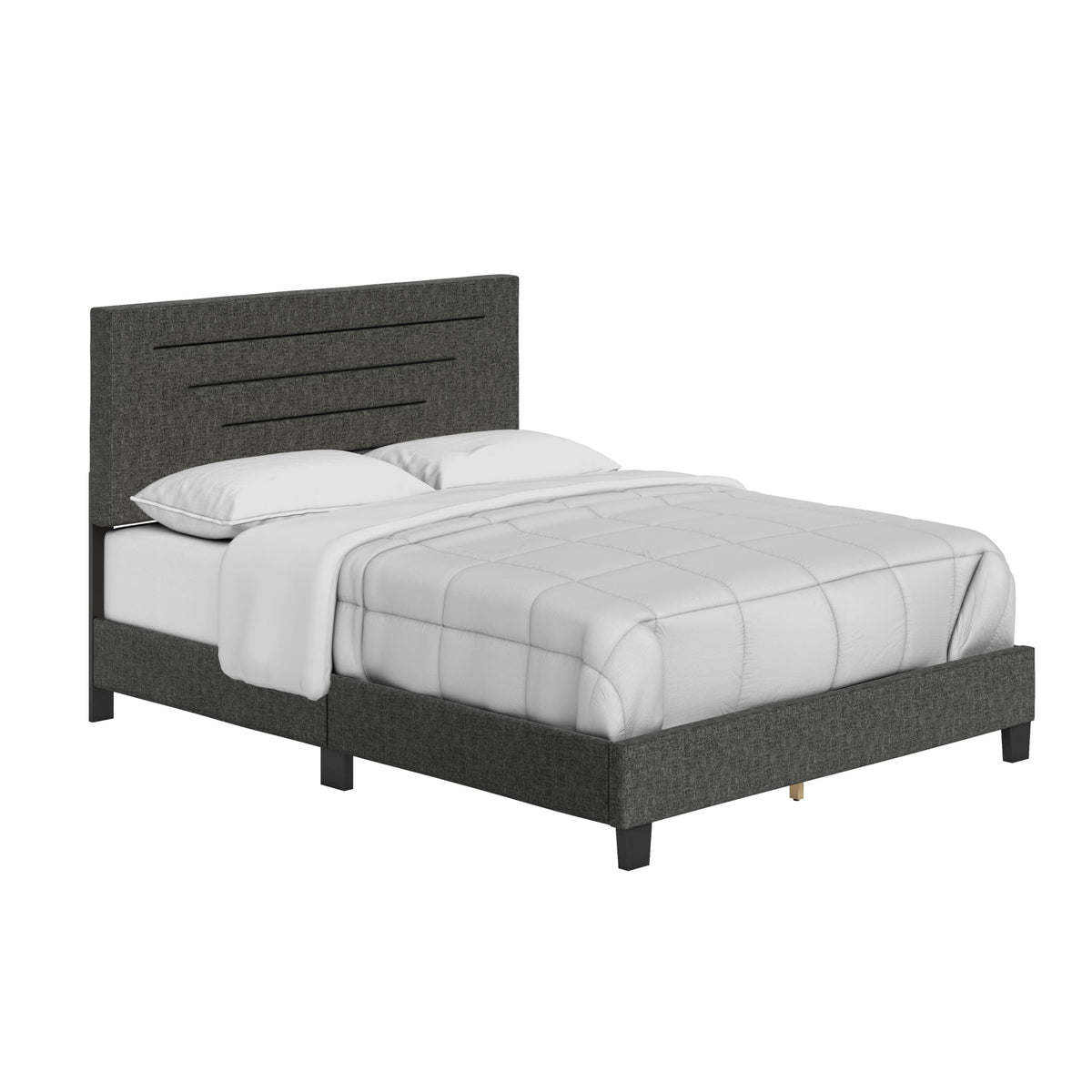 Boyd Sleep Cordoba Upholstered Platform Bed with Headboard and Durable Mattress Foundation with Strong Wood Slat Supports, Box Spring Required: King, Charcoal