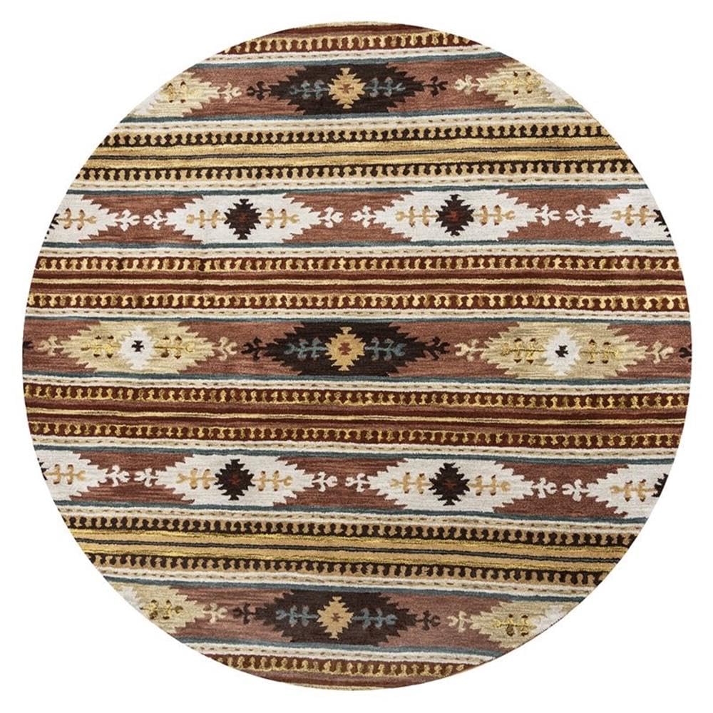 Rizzy Home Alora Decor Ryder 10' Round Tribal Multi/Brown/Blue/Gold/Khaki Hand-Tufted Rug