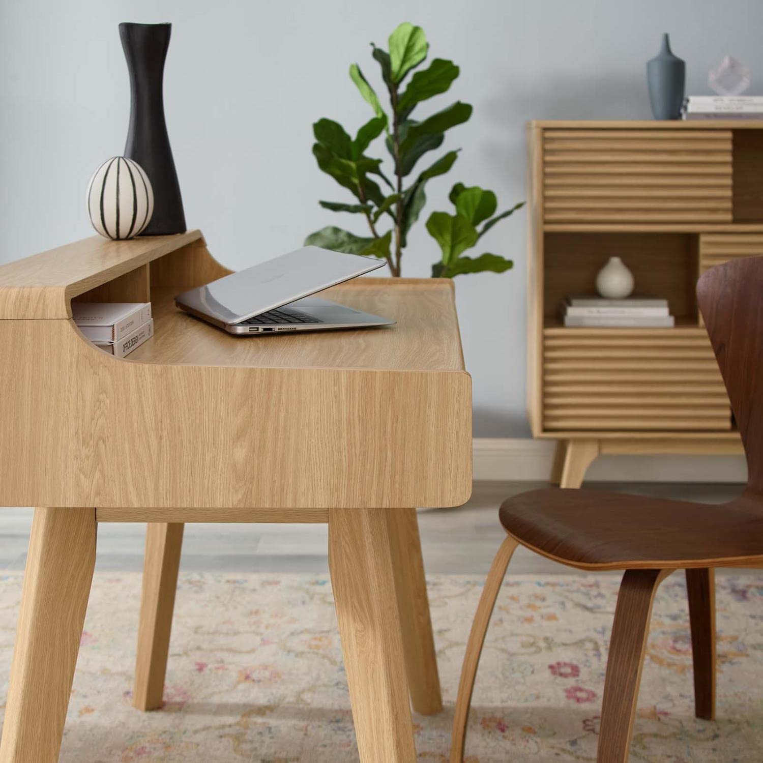 Modway Render Mid-Century Modern Office, Writing Desk, Oak