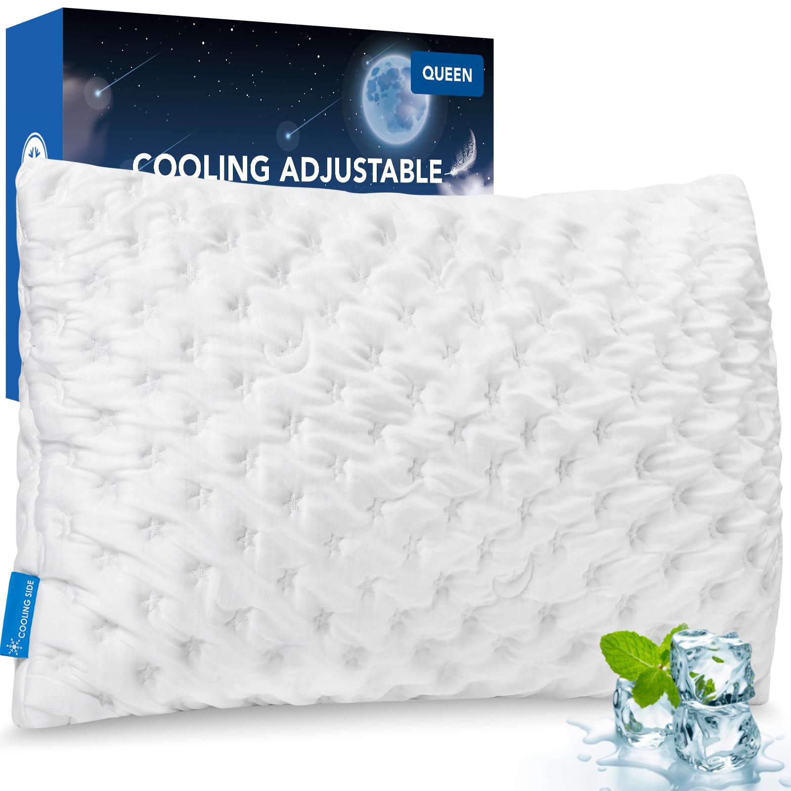 Kucey Cooling Bed Pillows For Sleeping Shredded Memory Foam Adjustable Cool Rayon Derived From Pillow For Side Back Stomach Slee