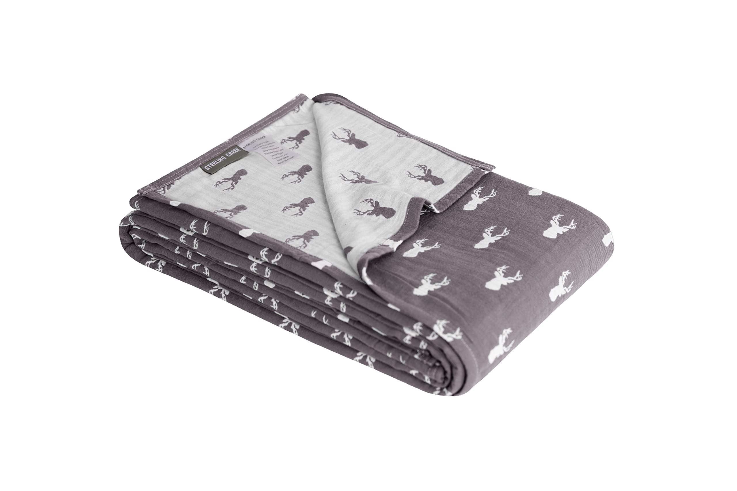 Sterling Creek Elk Muslin Cotton Blanket Three Layers Lightweight Breathable Gauzy Blanket For Adults, All Season (King, Gray)