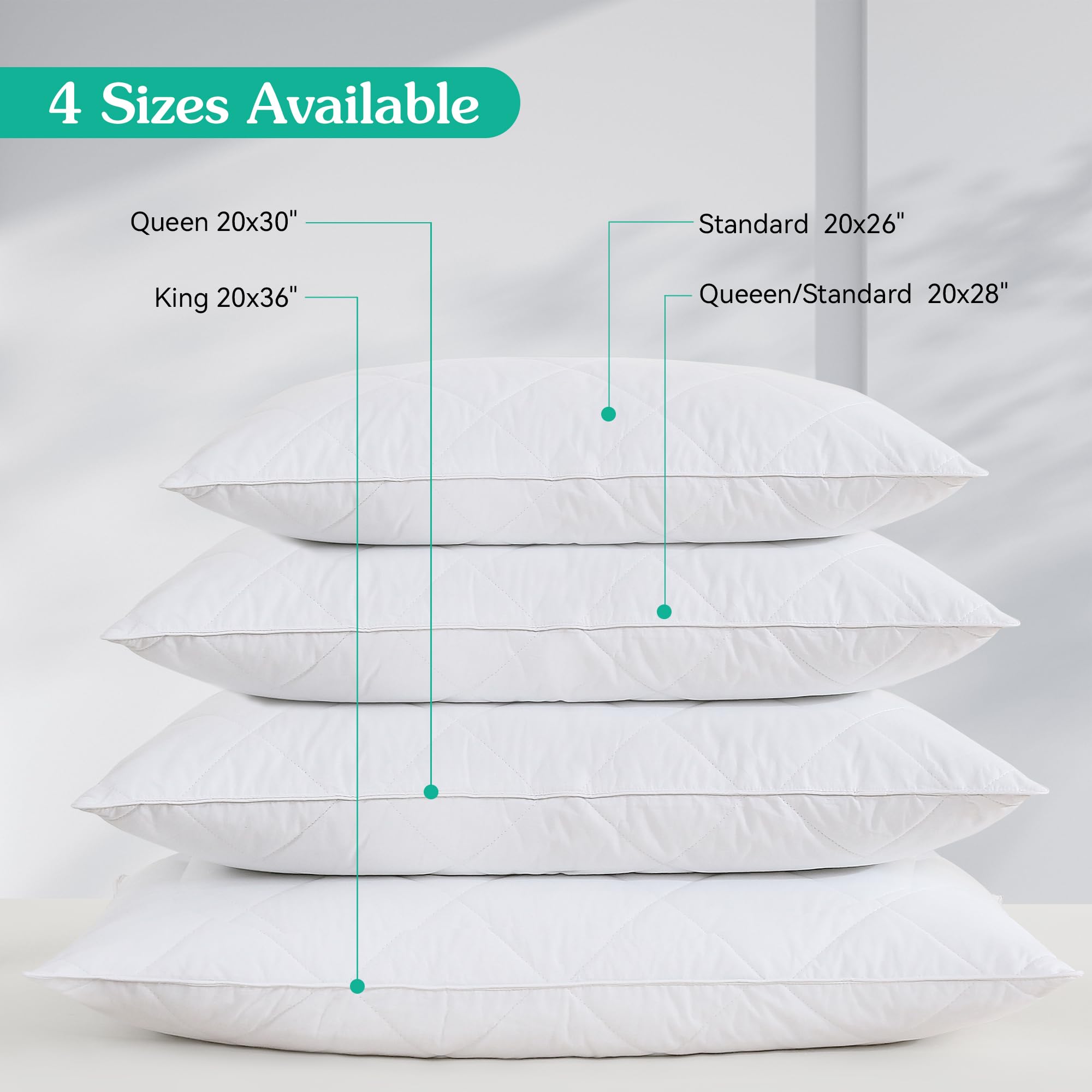 Three Geese Pack Of 2 White Goose Feather Bed Pillows King Size- Soft 600 Thread Count 100% Cotton, Medium Firm,Soft Support Sur