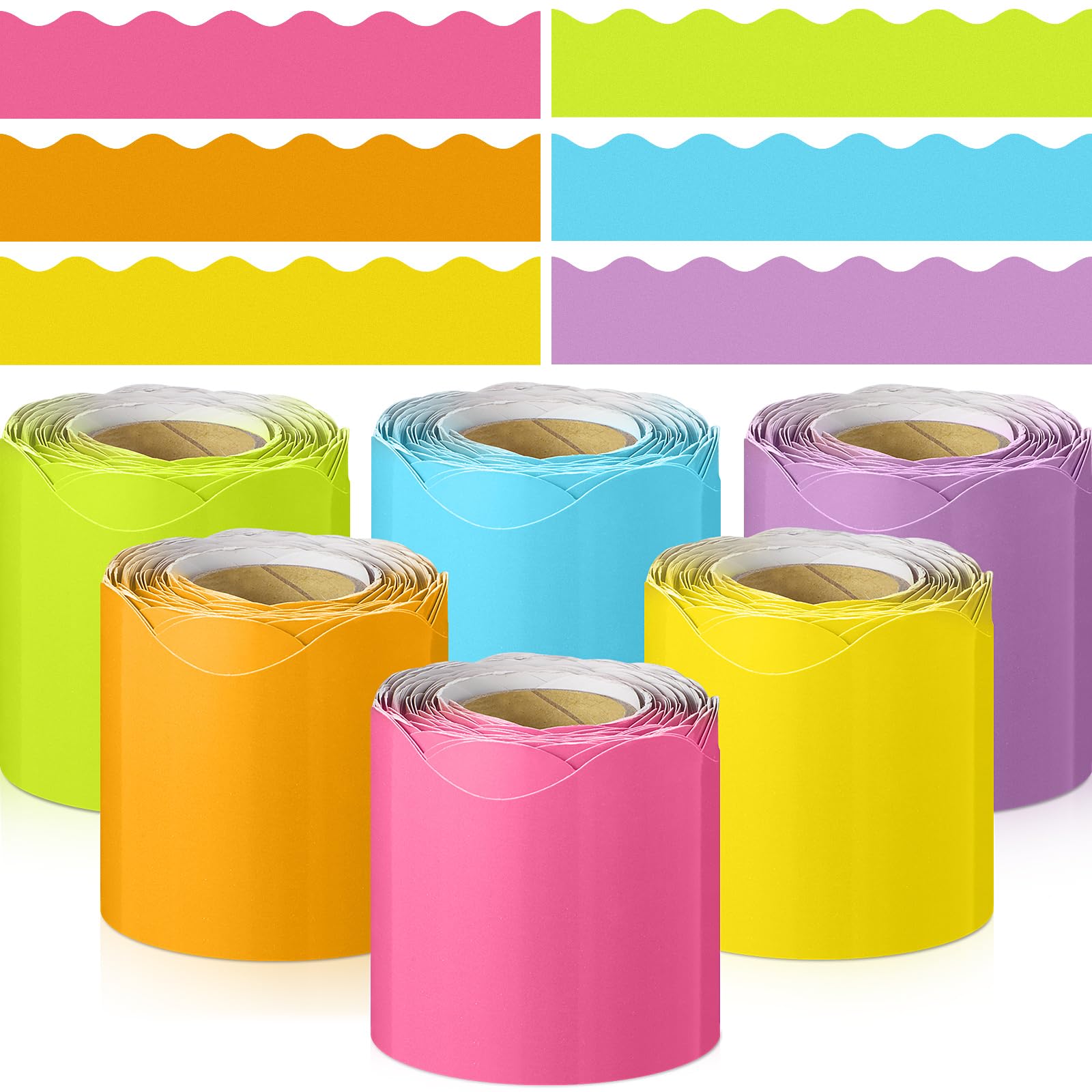 Taobary 6 Rolls 196.8 Ft Colorful Borders For Bulletin Board, Scalloped Trim Bulletin Board Decorations For Classroom Back To Sc