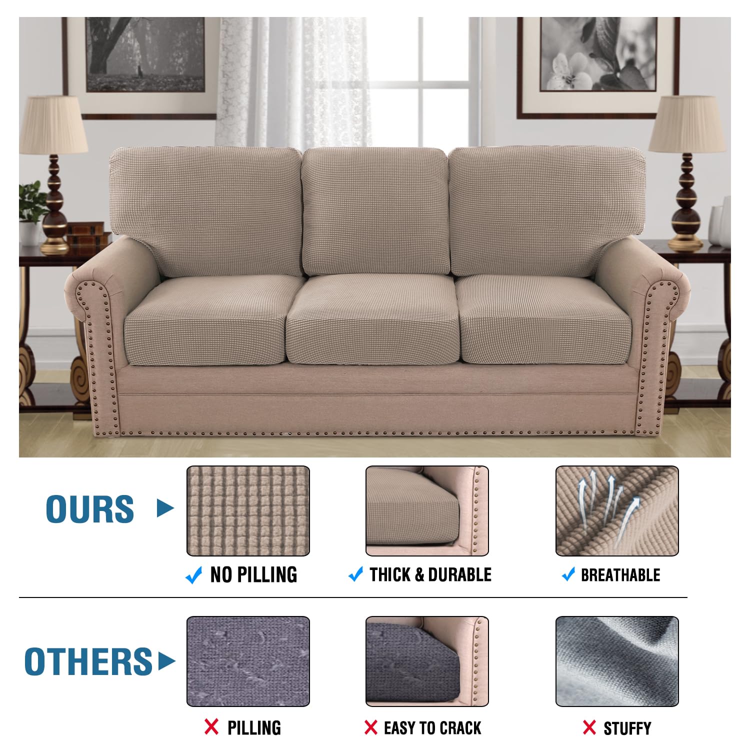 H.Versailtex 2024 New Trend Multi-Pieces Couch Covers For 3 Cushion Couch Sofa High Stretch Couch Cushion Covers Jacquard Textur