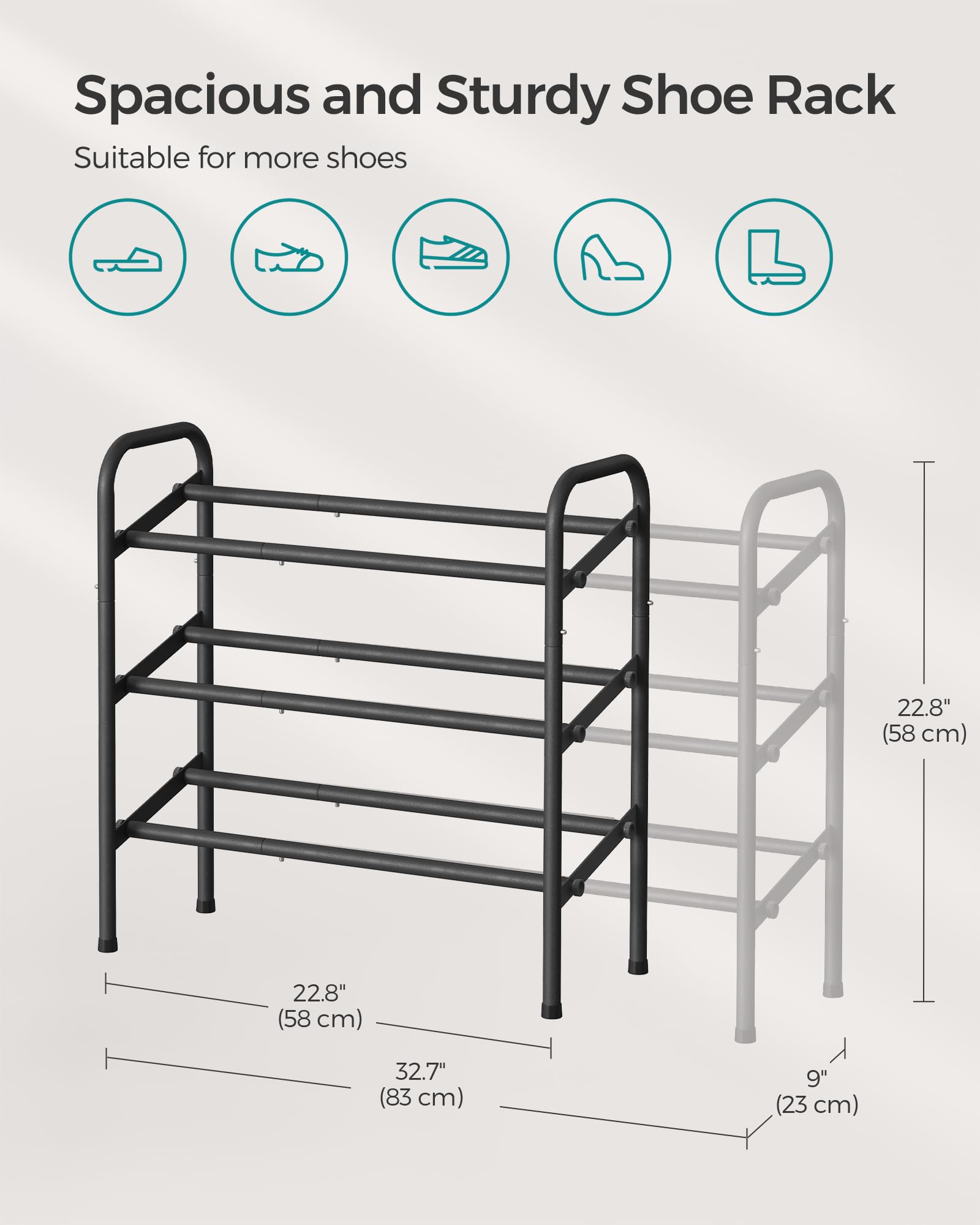 Songmics Expandable Shoe Rack, 3 Tier Shoe Rack Shelf, Adjustable Shoe Organizer Storage For 20 Pairs Of Shoes, Metal Free Standing Shoe Racks For Closet, Front Door Entryway, Easy Assembly, Ink Black