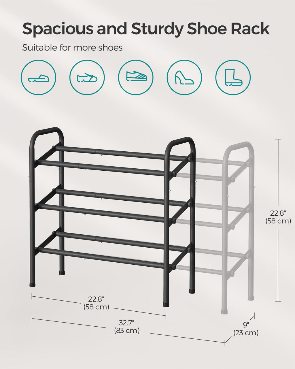 Songmics Expandable Shoe Rack, 3 Tier Shoe Rack Shelf, Adjustable Shoe Organizer Storage For 20 Pairs Of Shoes, Metal Free Standing Shoe Racks For Closet, Front Door Entryway, Easy Assembly, Ink Black