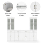 Crosley Furniture Stanton 3-Piece Sideboard Buffet Cabinet and Glass Door Kitchen Storage Pantry Set, White