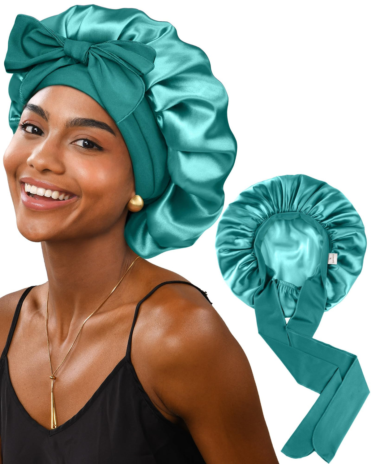 Yanibest Satin Bonnet Silk Bonnet for Sleeping Double Layer Ajustable Satin bonnet for Women Men for Curly Natural Hair with Tie