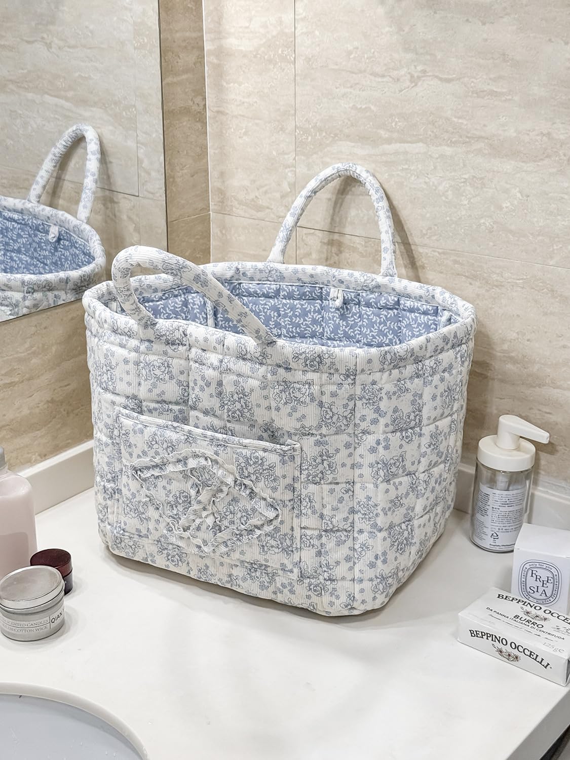 ANKICK Fabric Storage Basket Boho Large Collapsible Floral Laundry Nursery Hamper Knitting Storage for Car Clothes Toys