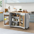 Hlr Kitchen Island With Storage, Rolling Island On Wheels With Drop-Leaf Bar Countertop, Island Table With Side Open Spice Rack