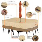 Classic Accessories Veranda Water-Resistant 88 Inch Rectangular/Oval Patio Table & Chair Set Cover With Umbrella Hole, Outdoor Table Cover