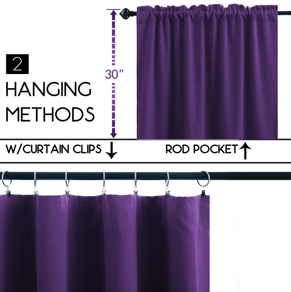 Koufall Dark Purple Curtains For Bathroom Window,Small Curtains For Kitchen,Royal Purple,30 Inch Length