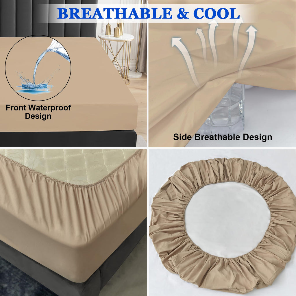 Sufdari Twin Xl Mattress Protector,Waterproof Mattress Protector,Fitted Sheet Style Mattress Cover With 18' Deep Pocket,Washable And Comfortable-Light Tan,Twin Xl
