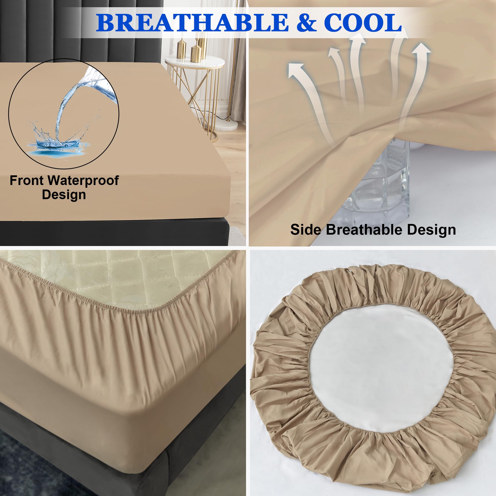 Sufdari Twin Xl Mattress Protector,Waterproof Mattress Protector,Fitted Sheet Style Mattress Cover With 18' Deep Pocket,Washable And Comfortable-Light Tan,Twin Xl