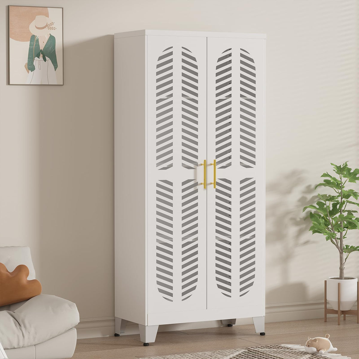 Paofin Metal Storage Cabinet,Tall Kitchen Pantry Cabinets With Hollow Doors And Adjustable Shelves,Freestanding Storage Cupboard
