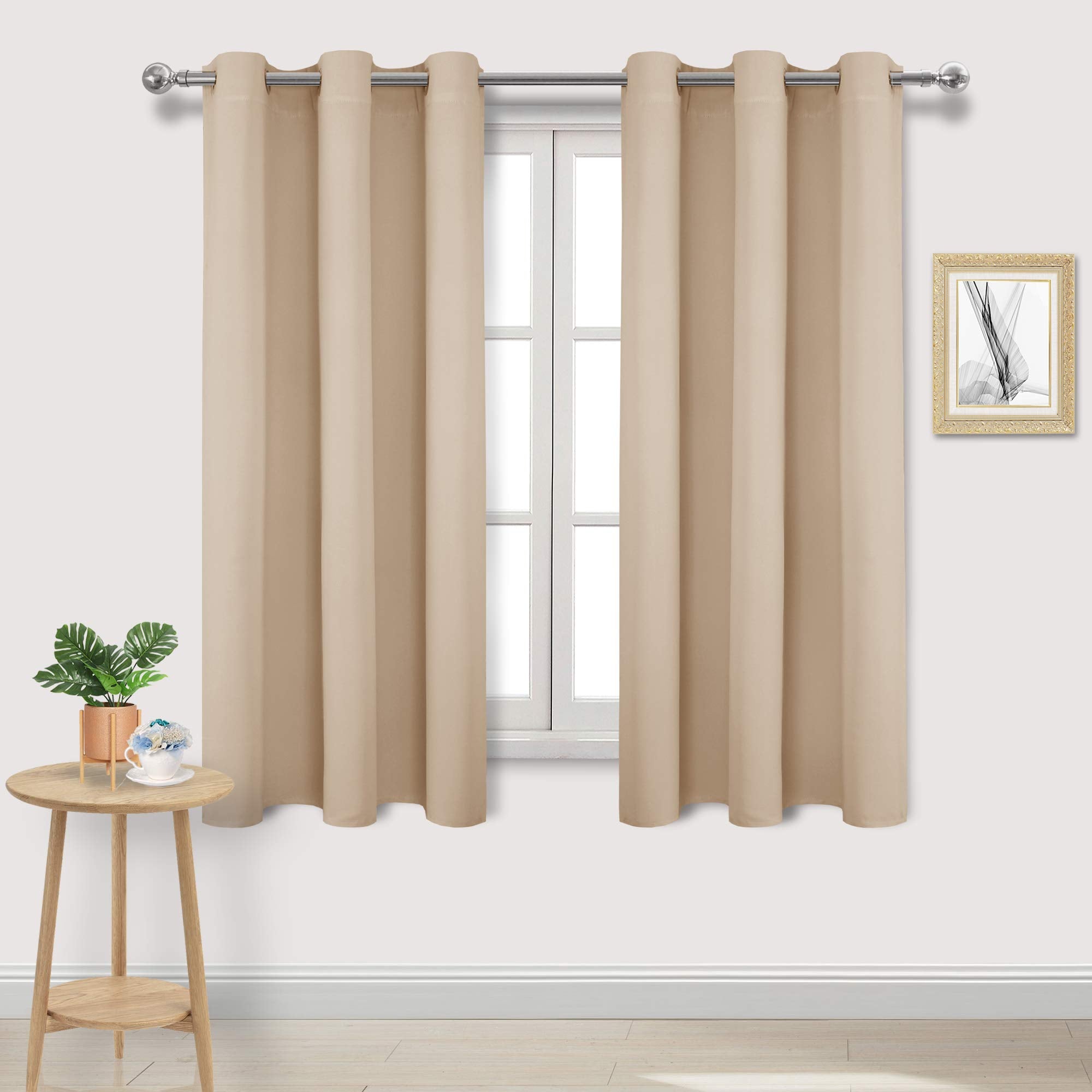 Dwcn Beige Blackout Curtains For Living Room, Room Darkening Curtains 63 Inch Length 2 Panels Set, Summer Thermal Curtains For B