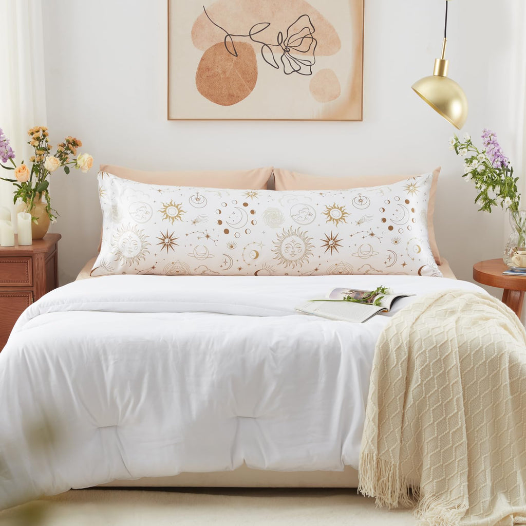 Exq Home Satin Body Pillow Pillowcase Super Soft Silk Pillowcase, Body Pillow Cover With Envelope Closure White Moon (20''X54'')