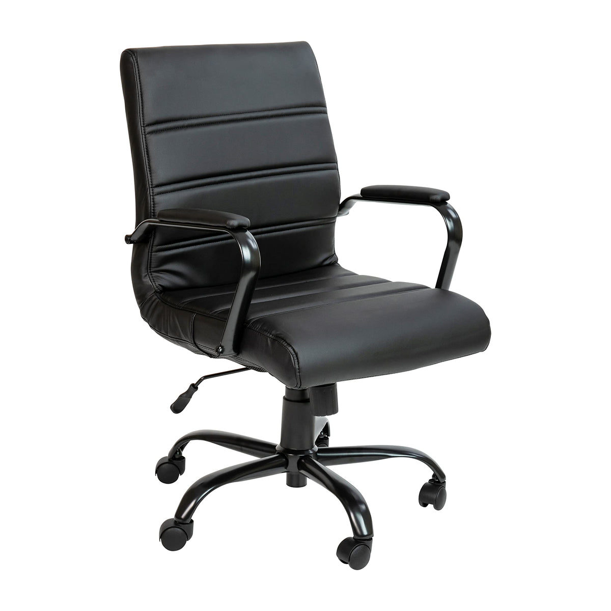 Flash Furniture Whitney Mid-Back Swivel LeatherSoft Desk Chair with Padded Seat and Armrests, Adjustable Height Padded Office Chair, Black