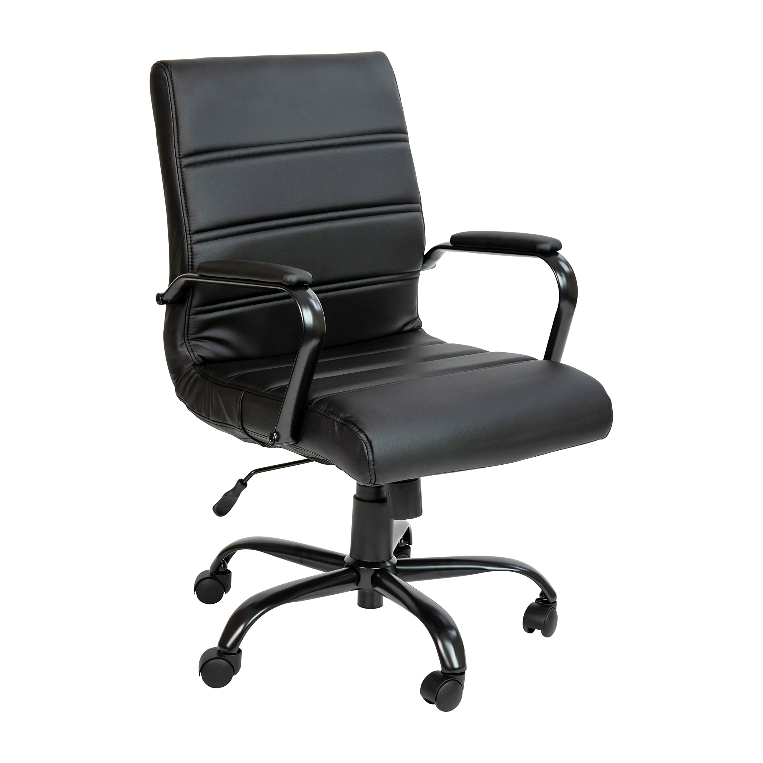 Flash Furniture Whitney Mid-Back Swivel LeatherSoft Desk Chair with Padded Seat and Armrests, Adjustable Height Padded Office Ch
