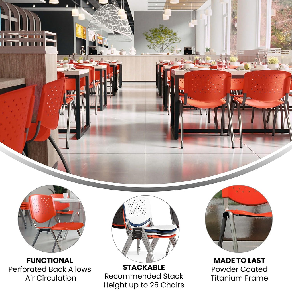 Flash Furniture Hercules Series 880 Lb. Capacity Orange Plastic Stack Chair With Titanium Gray Powder Coated Frame