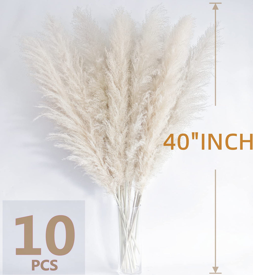 46'' Inch 10 Stems White Pampas Grass Decor Tall, Dry Flowers For Floor Vases Decor, Natural Dried Flowers For Wedding, Natural