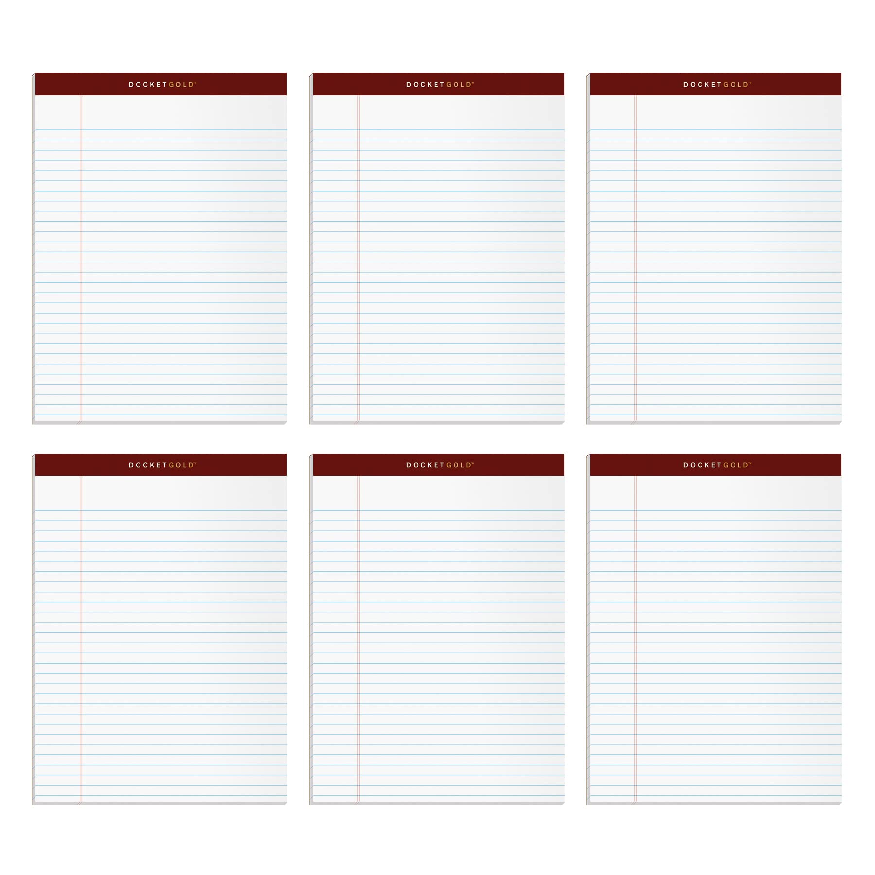 Tops 8.5 X 11 Legal Pads, 6 Pack, Premium Docket Gold Brand, Wide Ruled, Thick White Paper, Sturdy Back, 50 Sheets, Made In Usa