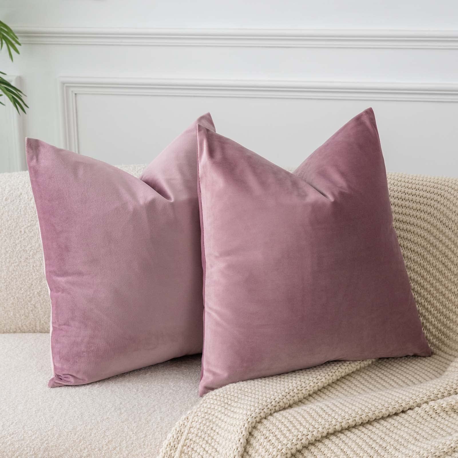 Juspurbet Pink Purple Velvet Throw Pillow Covers 14X14 Inches Set Of 2 With Zipper,Decorative Soft Solid Pillow Covers For Couch