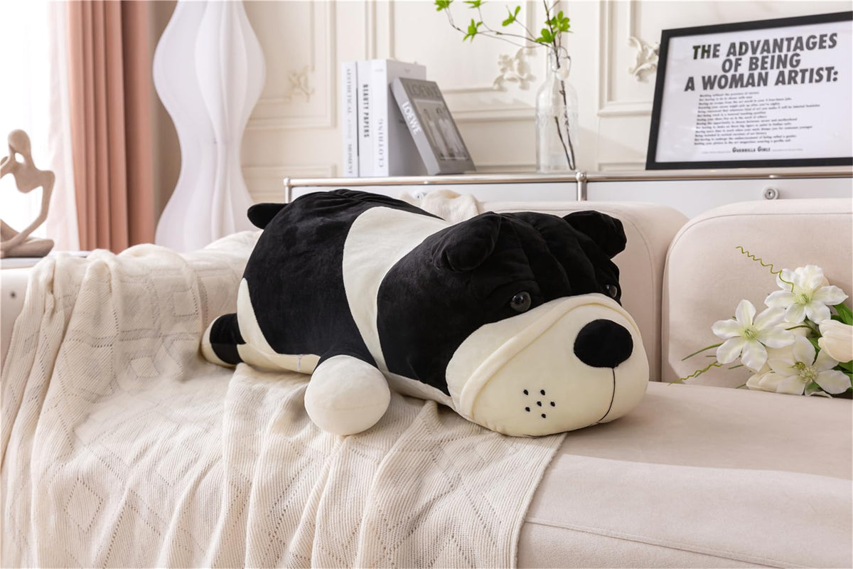 Rniuc Stuffed Bulldog Dog Plush Pillow Giant Puppy Dog Plushie Body Pillow Gifts for Kids Girls Boys Black 23.6in/60cm