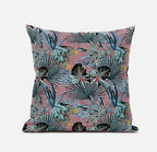 HomeRoots Gold Cream 20â€ Aqua Red Tropical Zippered Suede Throw Pillow