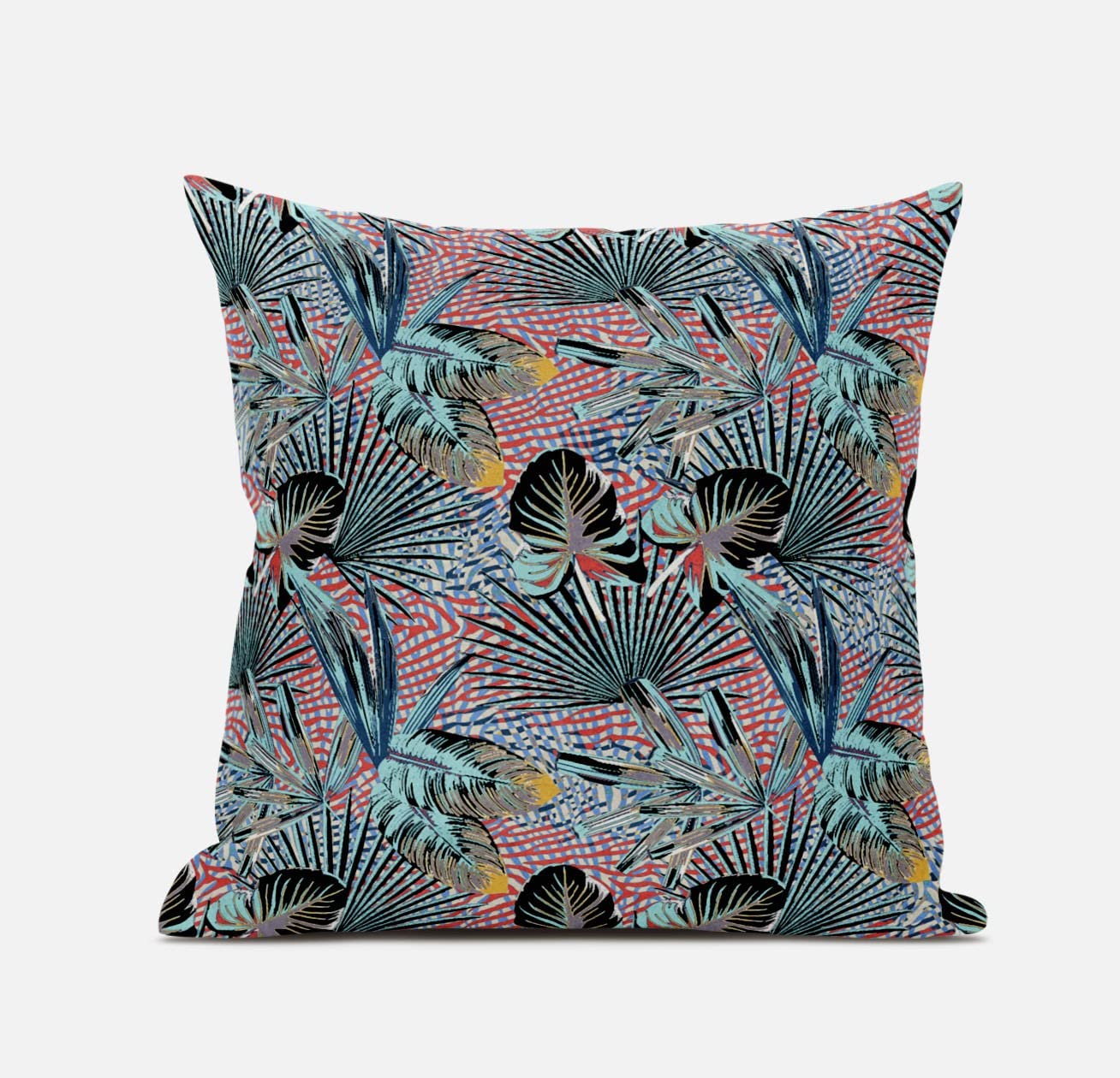 HomeRoots Gold Cream 20â€ Aqua Red Tropical Zippered Suede Throw Pillow