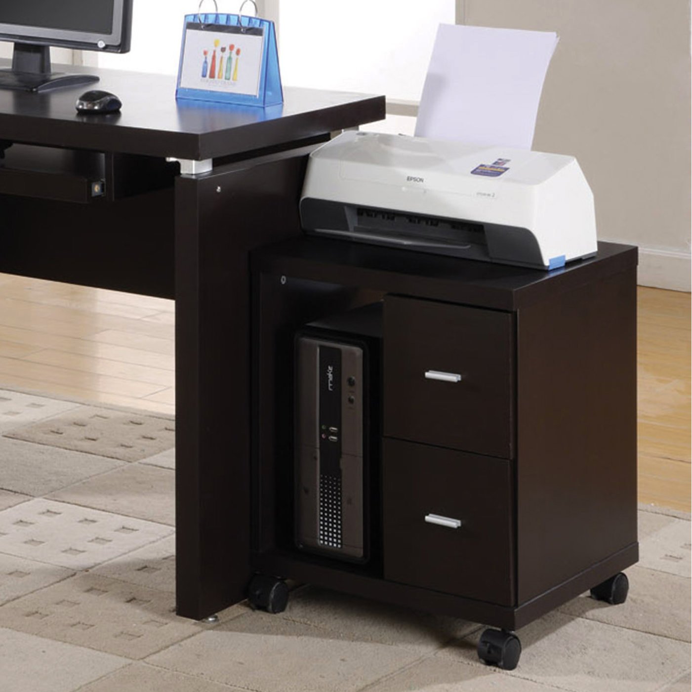Monarch Specialties 7004, Printer Cart, Rolling File, Mobile, Storage, Work, Laminate, Brown, Contemporary, Modern Office Cabinet-Espresso 2 Drawer On Castors, 17.75' L x 17.75' W x 23' H, Cappuccino
