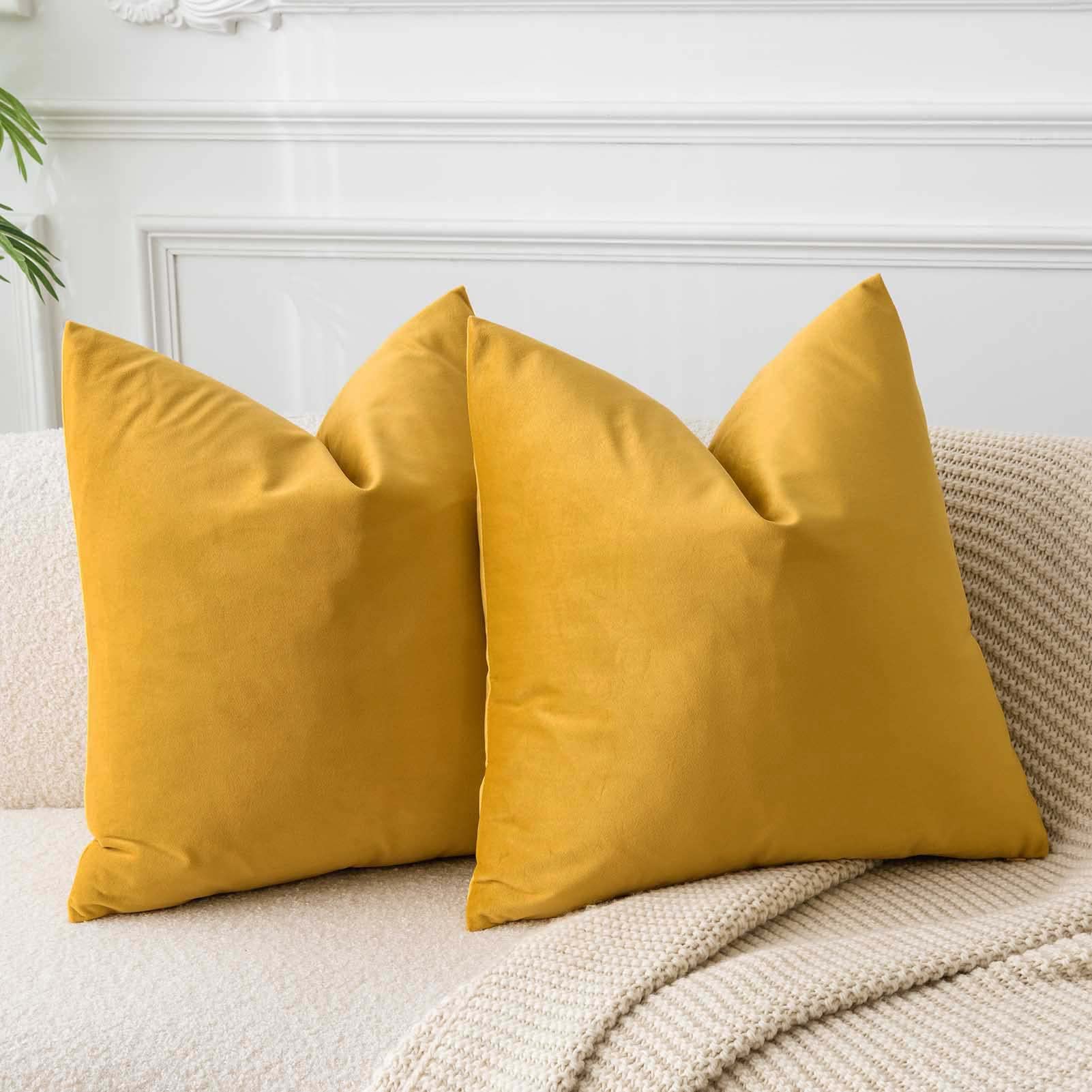 Juspurbet Gold Velvet Throw Pillow Covers 16X16 Inches Set Of 2 With Zipper,Decorative Soft Solid Pillow Covers For Couch Bed So