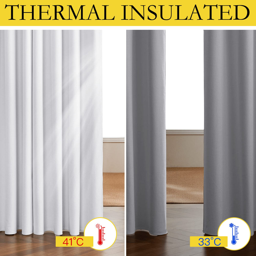 Nicetown 100% Absolutely Blackout Linen Curtains With Thermal Insulated White Liner, White, 52 Inches Wide, 72 Inches Length Energy Saving Curtains For Living Room 2 Panels Set, Vertical Blinds