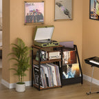 Lelelinky Record Player Stand With Vinyl Storage, 3 Tier Turntable Stand With Display Shelf Storage Up To 150 Albums,Brown End Table For Living Room